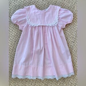 Pink Bib Collar Dress with Lace Trim